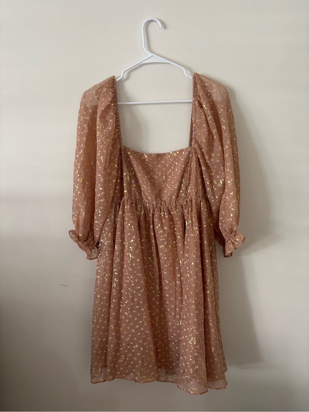 Storia Metallic Dot Square-Neck Mini Dress in Rose